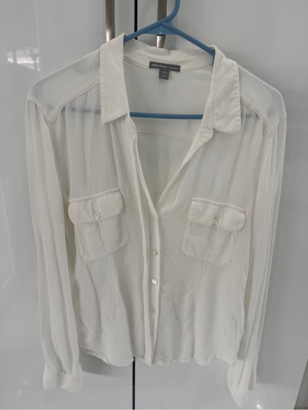 James Perse Cream Button-Down Shirt with Chest Pockets